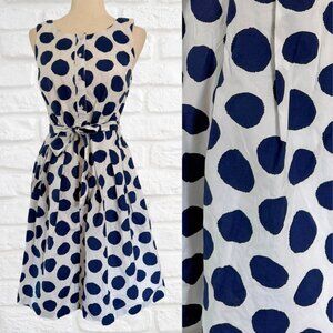 Talbots Size 2 White Blue Polka Dot A-Line Fit and Flare Sun Dress Sleeveless